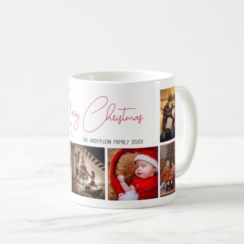 Merry Christmas family photo red decorative text Coffee Mug