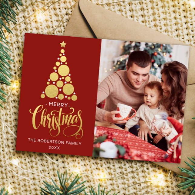 Merry Christmas Family photo Red Holiday Card (Creator Uploaded)