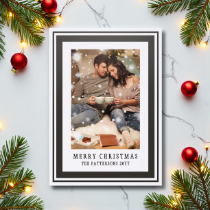 Merry Christmas Family Photo Simple Modern Letterpress Photo Cards