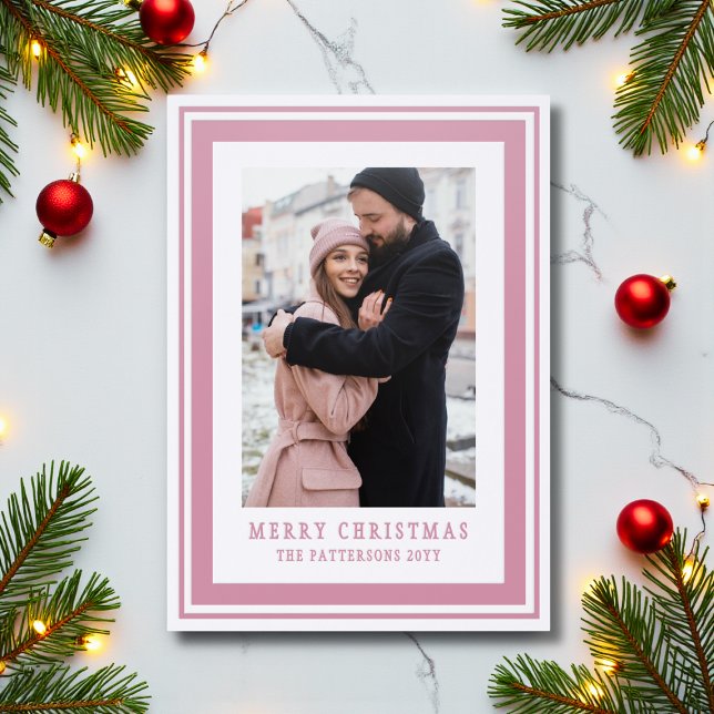 Merry Christmas Family Photo Simple Modern Letterpress Photo Cards (Creator Uploaded)