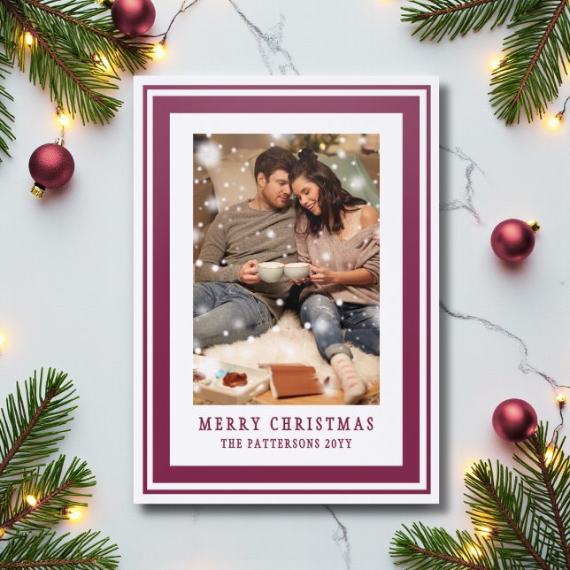 Merry Christmas Family Photo Simple Modern Letterpress Photo Cards (Creator Uploaded)