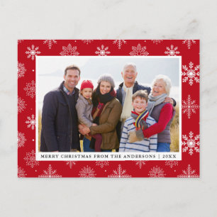 Merry Christmas Family Photo Snowflakes Red Holiday Postcard