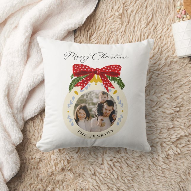 Merry Christmas Family Photo Throw Pillow (Blanket)