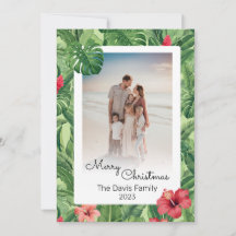 Merry Christmas Family Photo Tropical Flower Leaf