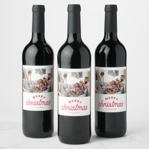 Merry Christmas Family Photo  Wine Label