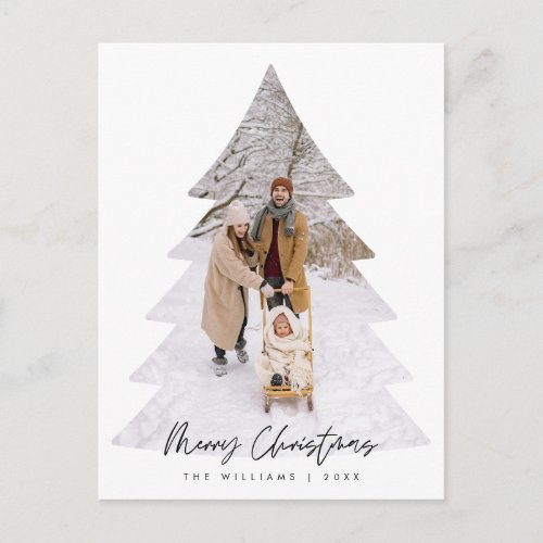 Merry Christmas Family Photo Xmas Tree Layover Postcard