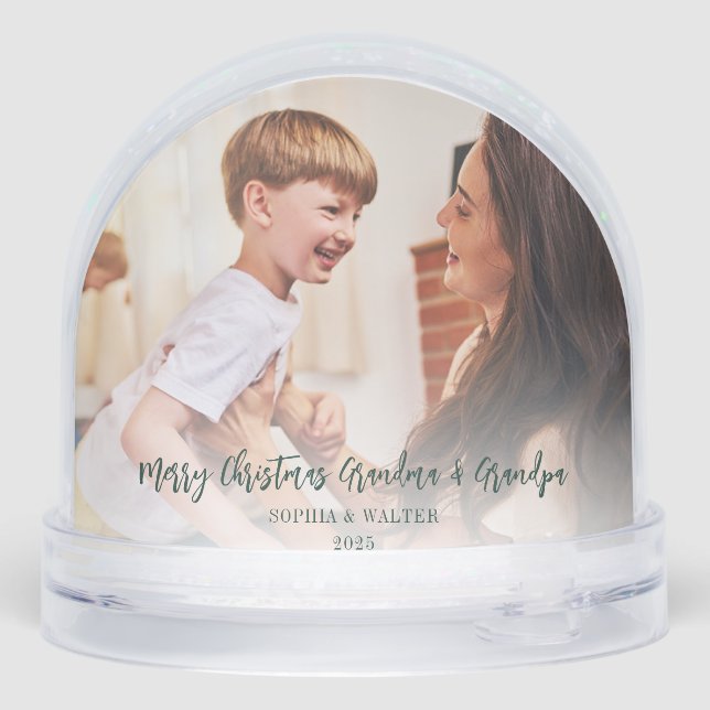 Merry Christmas Family Photos Grandma Keepsake Snow Globe (Back)