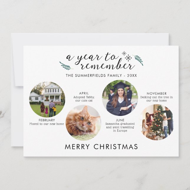 Merry Christmas Family Photos Timeline Holiday Card (Front)