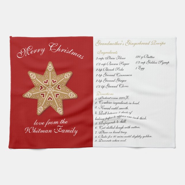 Merry Christmas Family Recipe Kitchen Towel (Horizontal)