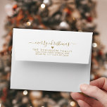 Merry Christmas Family Return Address Envelope<br><div class="desc">Elegant,  Modern Gold and White Hand Lettered Christmas Family Return Address Envelopes. Featuring a pretty hand-written script with saying "merry christmas" in swash-tail font and a little heart shape. Great for Christmas holiday season,  easy to personalize them with your names and return address info.</div>