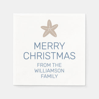 Merry Christmas Family Simple Coastal Starfish Napkins