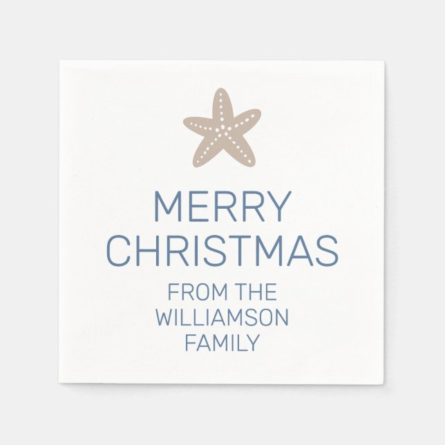 Merry Christmas Family Simple Coastal Starfish Napkins (Front)