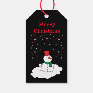 Merry Christmas Family Snowman Snowflakes Black Gift Tags