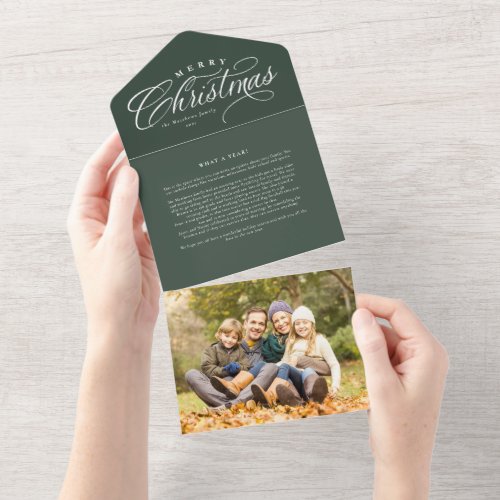 Merry Christmas family update green trifold All In One Invitation