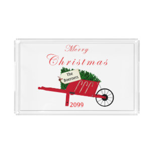 Merry Christmas Family Vintage Wheelbarrow Acrylic Acrylic Tray