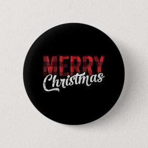 Merry Christmas Family Xmas Red Buffalo Plaid Button