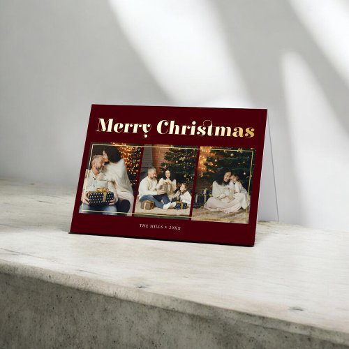 Merry Christmas Fancy Elegant Photo Red Foil Greeting Card