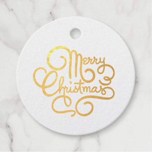Merry Christmas Fancy Font Gold Foil Round Gift Foil Favor Tags