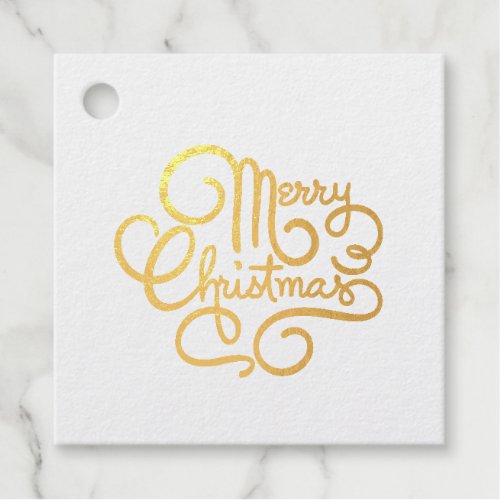 Merry Christmas Fancy Font Gold Foil Square Gift Foil Favor Tags