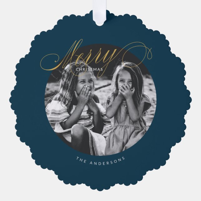 Merry Christmas Fancy Script Modern  Ornament Card (Front)