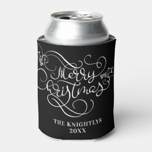 Merry Christmas Fancy Script Name Custom Can Cooler