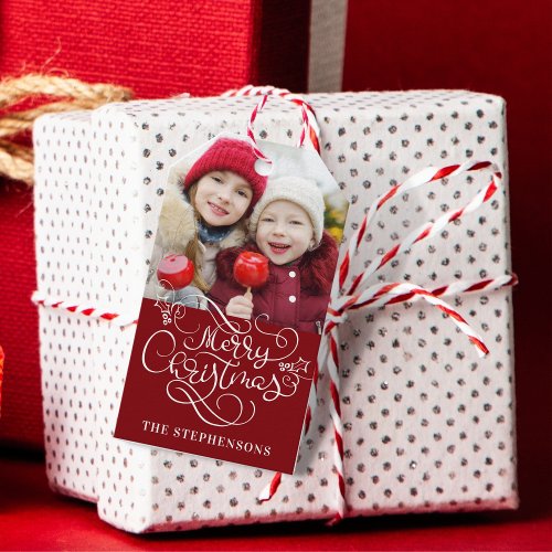 Merry Christmas Fancy Script Your Color Gift Tags