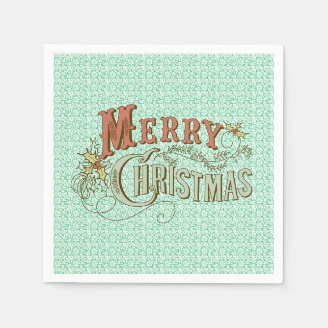 Merry Christmas Fancy Text Design Paper Napkins (Front)