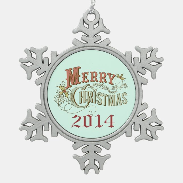 Merry Christmas Fancy Text Design Snowflake Pewter Christmas Ornament (Front)