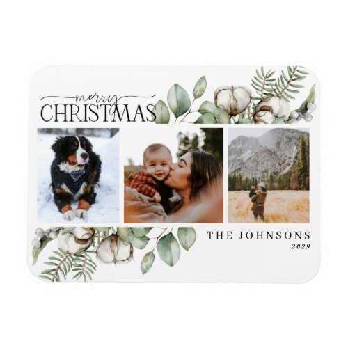 Merry Christmas Farmhouse Greenery Calligraphy Hol Magnet