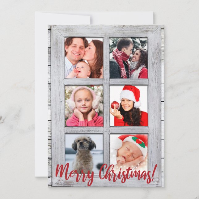 Merry Christmas, Farmhouse Window, 6 Photo Holiday Card (Front)