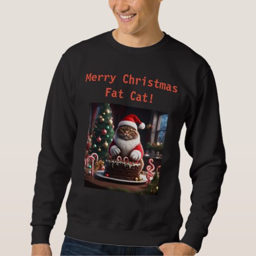 Merry Christmas Fat Cat Men T_Shirt Sweatshirt