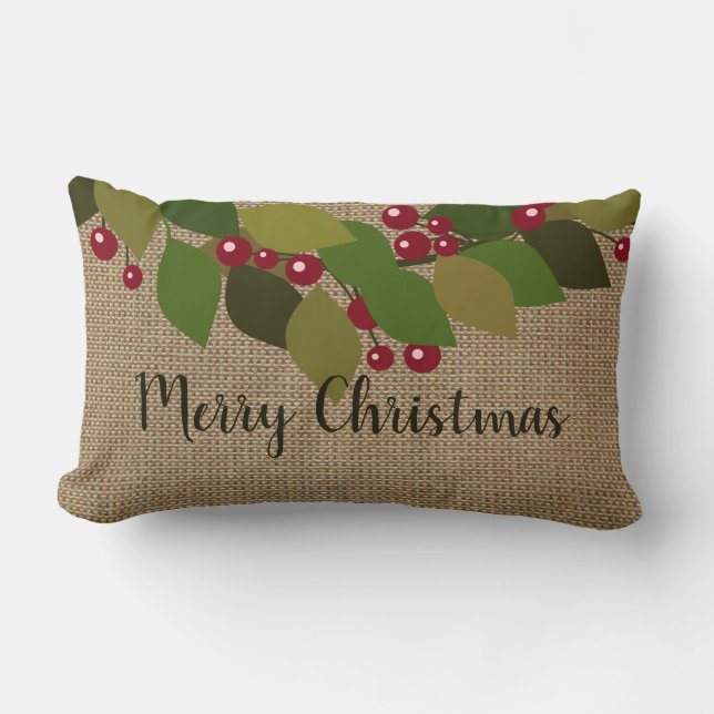 Merry Christmas! | Faux Burlap Rustic Lumbar Pillow (Front)