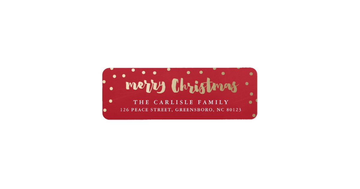 Merry Christmas faux foil return address label | Zazzle