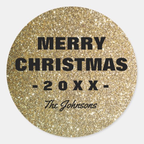 Merry Christmas Faux Glitter Classic Round Sticker