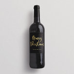 Merry Christmas | Faux Gold Casual Script on Black<br><div class="desc">These simple and stylish holiday wine labels say "Merry Christmas" in modern,  casual faux gold script typography on a dark black background.</div>
