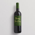 Merry Christmas | Faux Gold Casual Script on Green<br><div class="desc">These simple and stylish holiday wine labels say "Merry Christmas" in modern,  casual faux gold script typography on a festive green background.</div>