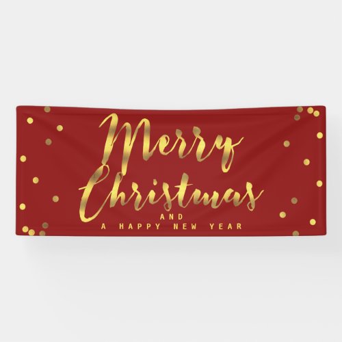 Merry Christmas Faux Gold Confetti Red Banner