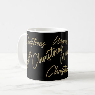 Merry Christmas Faux Gold Foil and Black Coffee Mug