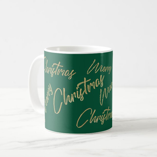 Merry Christmas Faux Gold Foil and Green Coffee Mu Coffee Mug (Front Left)