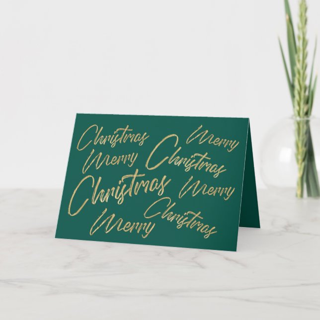 Merry Christmas Faux Gold Foil and Green Holiday Card (Front)
