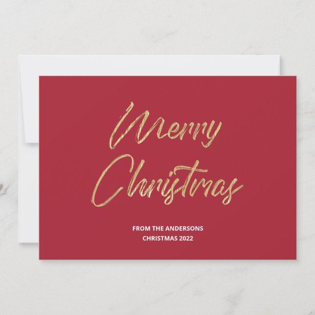 Merry Christmas Faux Gold Foil and Red Holiday Card (Front)