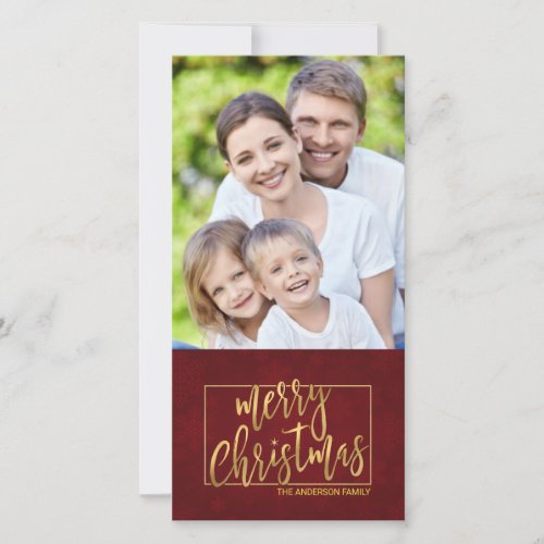 Merry Christmas Faux Gold Foil Hand_Lettered Photo Holiday Card