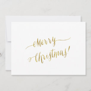 Merry Christmas Faux Gold Foil Script Lettering Holiday Card