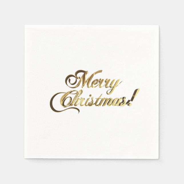 Merry Christmas Faux Gold Foil Typography Elegant Napkins (Front)