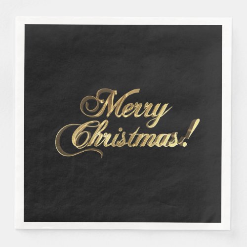 Merry Christmas Faux Gold Foil Typography Elegant Paper Dinner Napkins