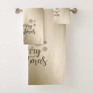 Merry Christmas  Faux Gold  Glitter Bath Towel Set
