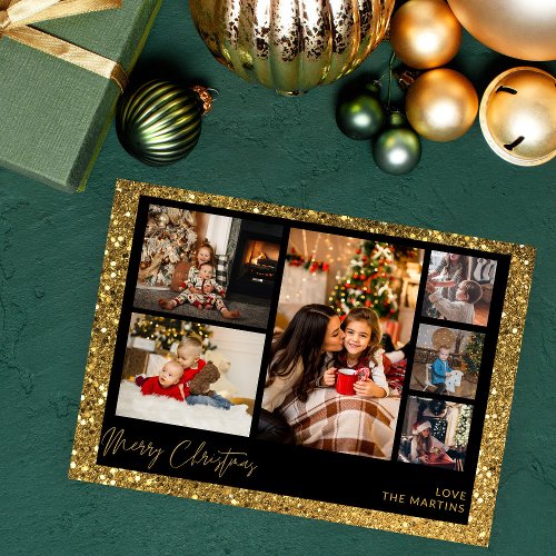 Merry Christmas Faux Gold Glitter Multi Photo
