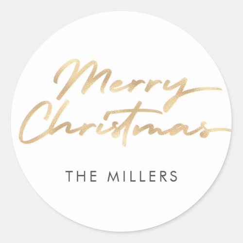 Merry Christmas Faux Gold Minimalist Elegant Classic Round Sticker