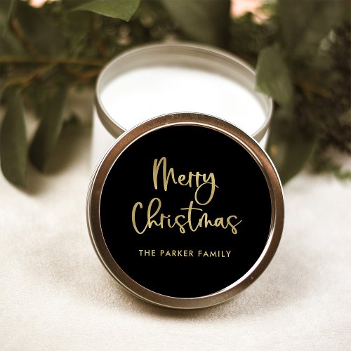 Merry Christmas  Faux Gold on Black Casual Script Classic Round Sticker