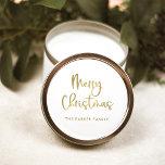 Merry Christmas | Faux Gold on White Casual Script Classic Round Sticker<br><div class="desc">These simple and stylish,  faux gold and white holiday stickers say "Merry Christmas" in modern,  casual script typography.</div>